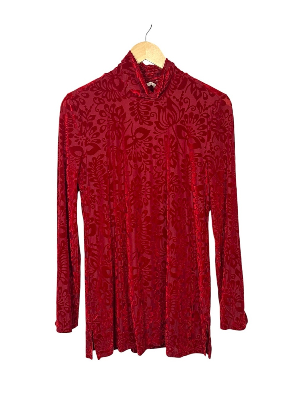 Soft Surroundings Walden Velvet Tunic Red Burnout Sheer Top M